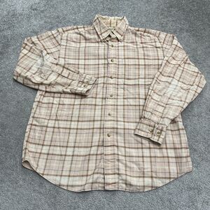 L.L. Bean Seersucker Button Down Shirt Mens Medium Beige Plaid Cotton Outdoor
